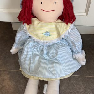 Eden 1990 MADELINE Rag Doll Blue Dress Straw Hat 18" Appendix Scar