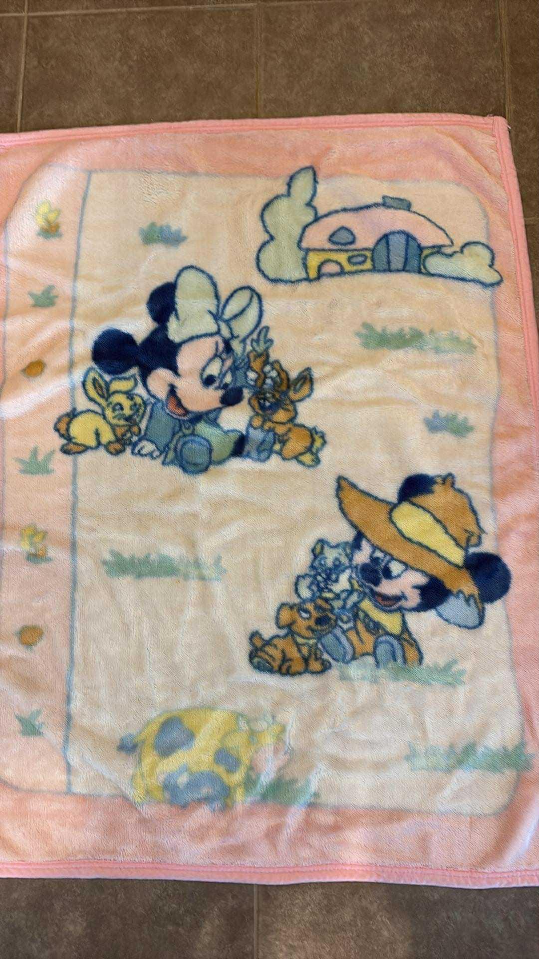 Vintage Disney Babies Blanket Mickey Mouse Minnie Pink 30x40 inch