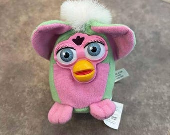 Furby Clip on Talking Key Chain 1999 Green Pink White Working