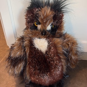 Folkmanis Great Horned Owl Puppet with Hand Controls Head Rotates Eyes Blink 13"
