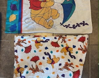 Disney Winnie The Pooh and Tigger Windy Day Cotton Fitted twin sheet pillowcase