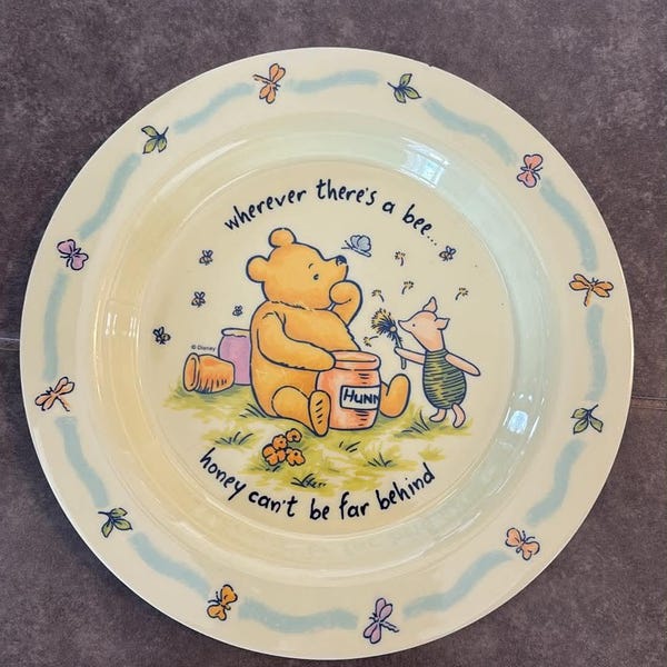 Vintage Disney Winnie the Pooh Classic Pooh and Piglet Melamine plate 8"