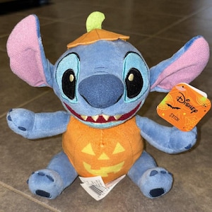 Disney Stitch Halloween Pumpkin Jack-O-Lantern Stuffed Animal Plush 7 inch