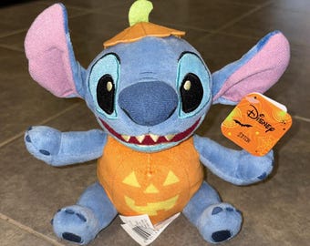 Disney Stitch Halloween Pumpkin Jack-O-Lantern Stuffed Animal Plush 7 inch