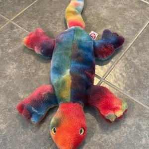 Vintage Ty Beanie Buddies 1999 Lizzy the Lizard Tie Dye Soft Plush