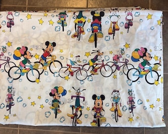 Disney Mickey Minnie Mouse Bicycle Twin Flat Sheet Goofy Daisy Donald Duck