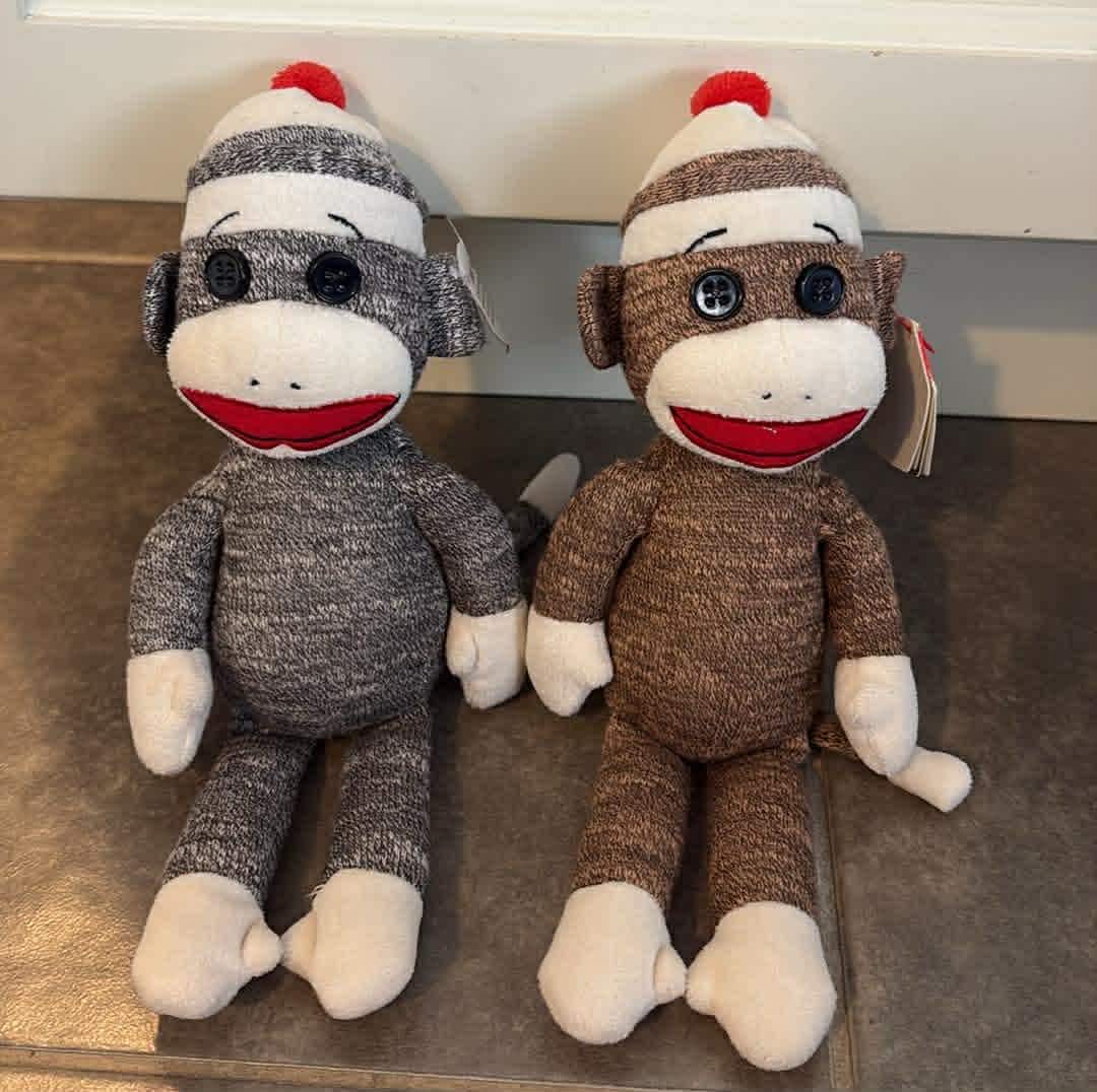 Ty Beanie Buddies Socks the Sock Monkey Plush Brown and Grey 9
