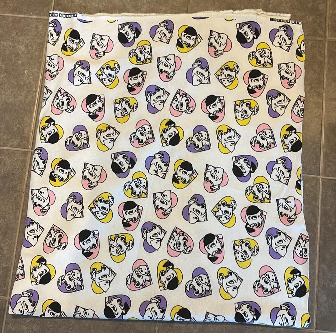 Vintage Disney 101 Dalmatians Hearts Soft Crafting Fabric Piece