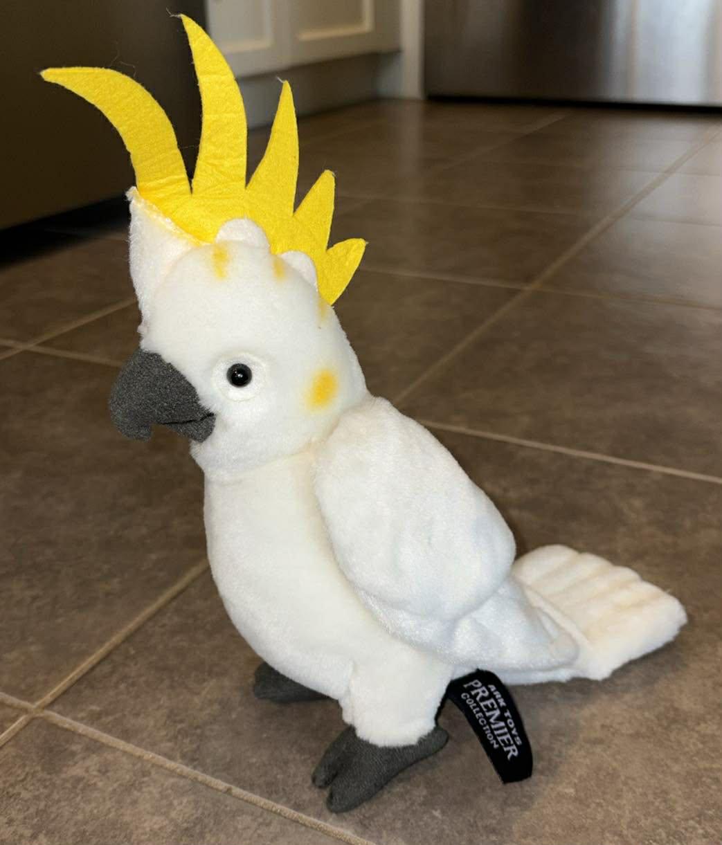 Tropical Bird Cockatoo White Yellow Plush Stuffed Animal 10 Inch