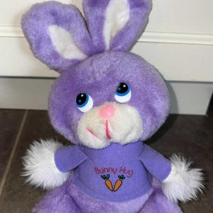 Vintage 1980&#39;s Bunny Hug Bunny Rabbit Stuffed Animal Plush Toy Purple 8&quot;