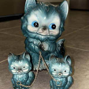 1950’s Anthropomorphic Kittens Figurines Kitsch Big Eyed Mother Kitty Japan