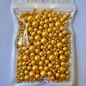 Gold Edible Pearl Mixed Sizes, Cake Sprinkle, Cupcake Topper,  Wedding, Birthday, Dessert Decoration