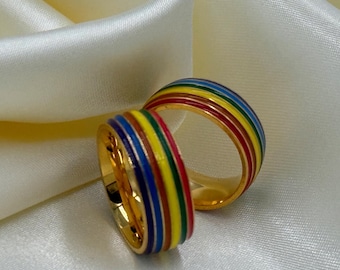 Rainbow Ring LGBT-18K Gold PVD Plated ,Stainless Steel, Pride Jewelry