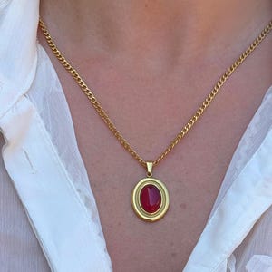 Carnelian Necklace – 18K Gold PVD Plated, Red Gemstone Pendant,Waterproof,Non-Tarnish, Minimalist Jewelry Gift Women, Natural Stone,Handmade
