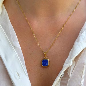 Blue Lapis Lazuli Pendant Necklace – 18K Gold Plated, Waterproof, Non-Tarnish, Hypoallergenic, Minimalist & Statement Jewelry,Gift for Her
