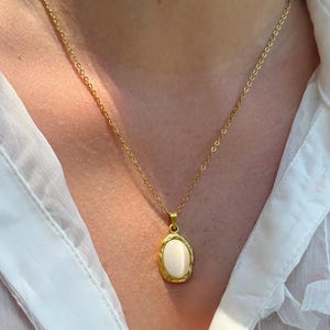 Oval Opal Pendant Necklace: 18K Gold Plated Waterproof Bezel