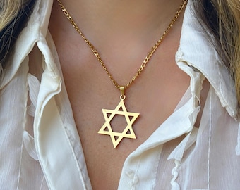 18K Gold Star of David Necklace: Waterproof Jewish Pendant