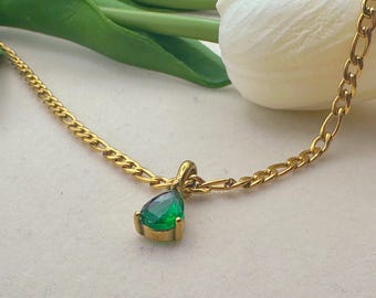 Emerald Birthstone Necklace,May Birthstone,Green Teardrop Pendant