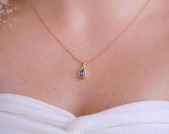 Waterdrop Pendant ,18K Gold Pvd Plated, Purple Charm,Necklace for Anniversay