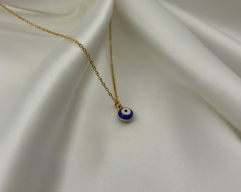 18K Gold Evil Eye Necklace: Blue Glass Amulet Pendant