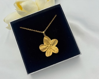 18K Gold Plated Flower Necklace: Waterproof Tropical Floral Pendant