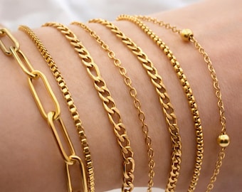 Chain Necklace- 18K Gold PVD Plated,Waterproof,Stainless Steel,Hypoallergenic,Adjustable Chain&Length