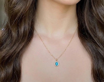 Turquoise Necklace : 18K Gold PVD Plated,Waterproof,Hypoallergenic,Adjustable Chain