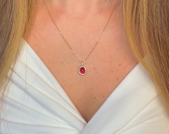 18K Gold Plated Red Zircon Pendant Necklace | Non-Tarnish & Hypoallergenic Chain | Dainty Gift for Her