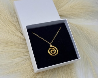 18K Gold Spiral Pendant Necklace: Waterproof Boho Swirl Jewelry