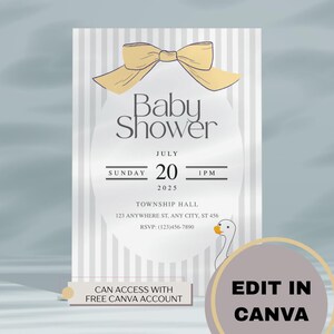 ヴィンテージなベビーシャワー招待状。性別を問わないベビーシャワー招待状。Canvaテンプレートで自由に編集可能。