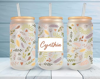 Personalized Boho Floral 16oz Tumbler Wrap | Custom Wildflower Glass Can Decal | Mother's Day Gift Cup Wrap 300 DPI PNG