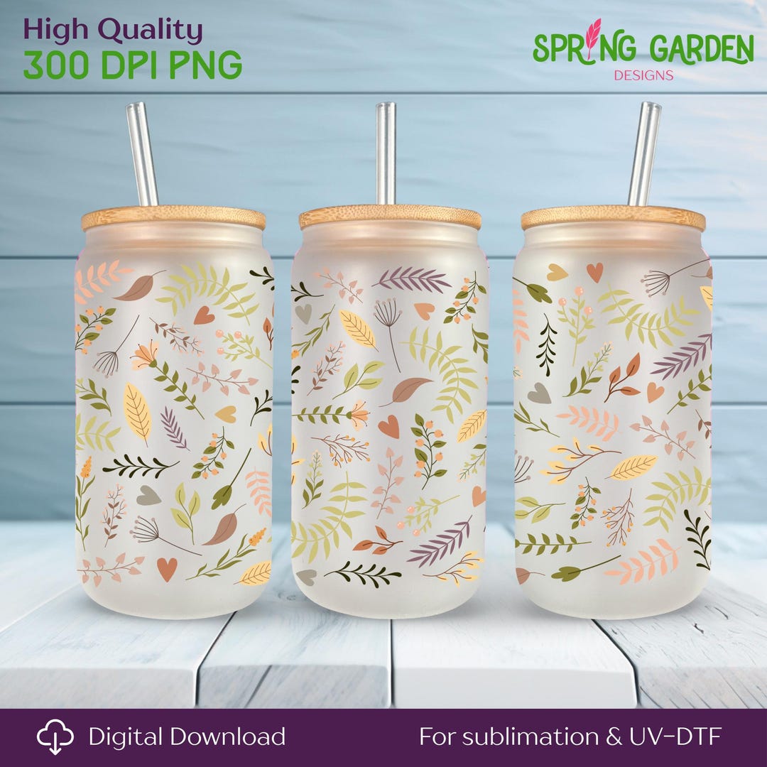 BOHO FLORAL PNG Libbey Glass Can Wrap | 16oz Tumbler Cup Design | Boho ...