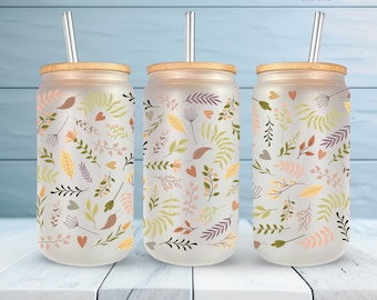 BOHO FLORAL PNG libbey glass can wrap | 16oz tumbler cup design | boho wildflower png download