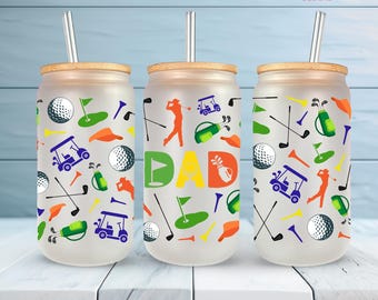 Golf Dad Cup Wrap – Father’s Day Libbey Glass Can Wrap – Golf SVG and PNG – 16oz Beer Can Glass Wrap – Golf Lover Gift for Dad – Cut File