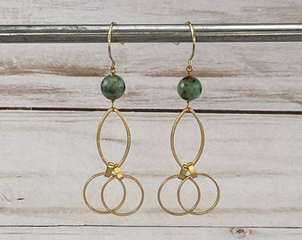 Faceted Turquoise Bead and Gold Dangle Earrings