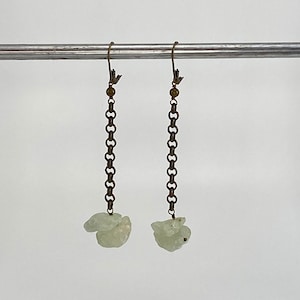 Raw, Unpolished Prehnite Stone, Sturdy Brass Chain and Brass Leverback Earrings