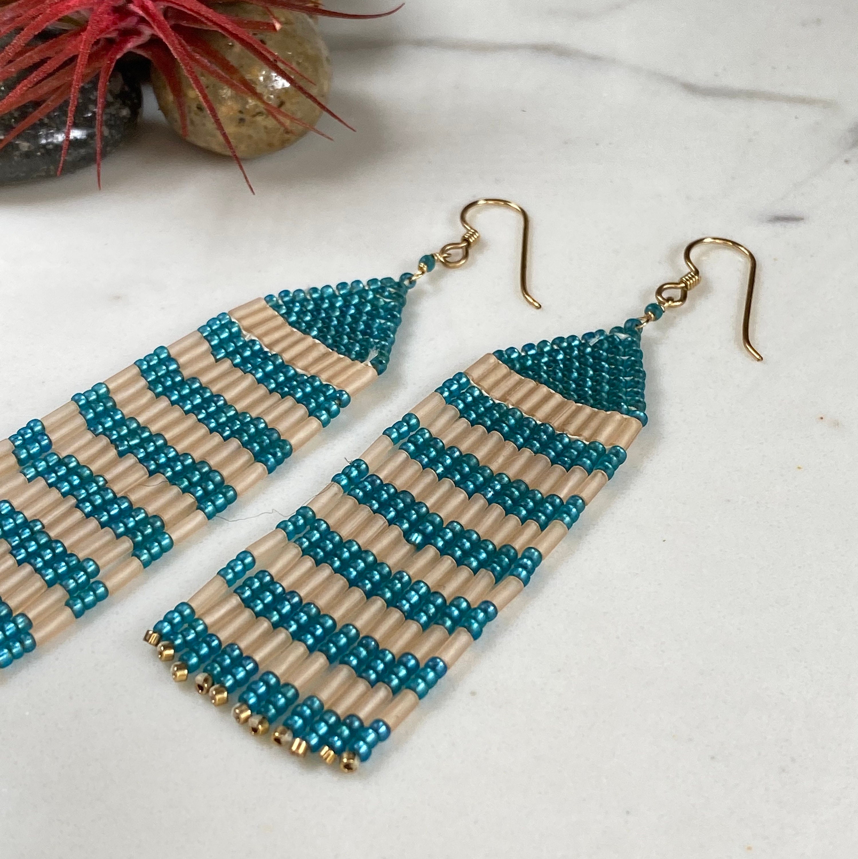 Brick Stitch Seed Beads with Beaded Fringe Earrings Etsy