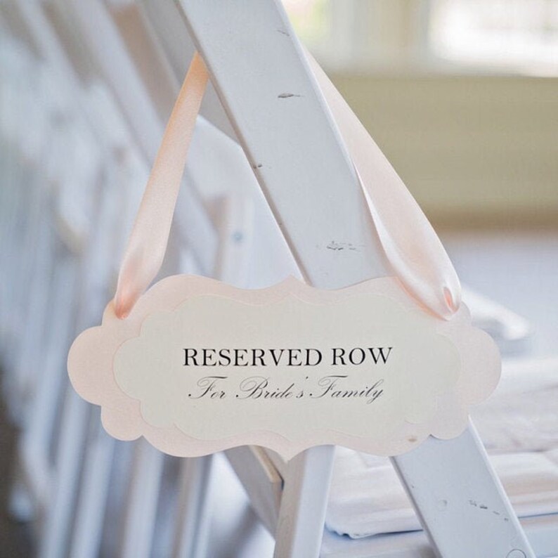Wedding Reserved Row Pew or Chair Signs Reserve Seat Signs Etsy