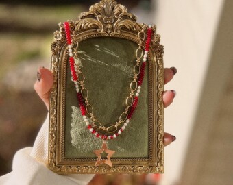 Layered Perlenkette mit klobiger Kette