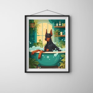 Funny Doberman Bathroom Poster, Bathroom art, Home Decor, Dog Lover Gift, Animal Art, Doberman bathtub poster, Doberman art