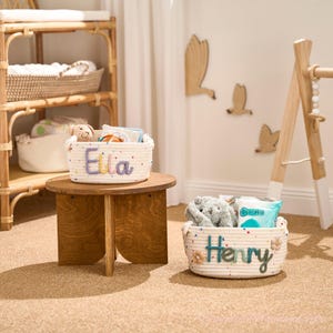 Personalized Polka Dot Rope Basket: Custom Name Nursery Organizer