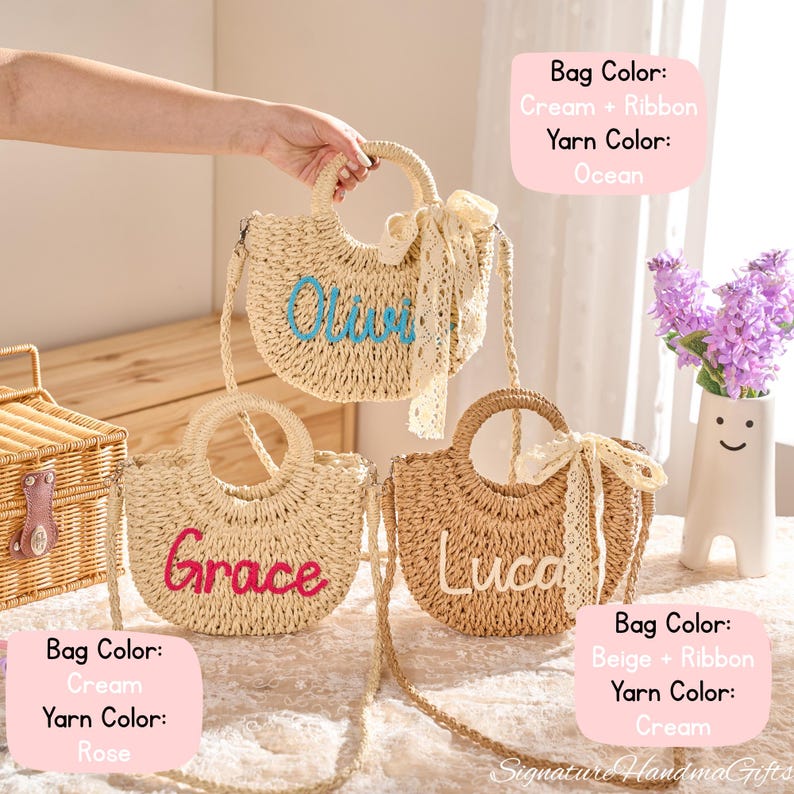 Borsa da spiaggia personalizzata, borsa a tracolla con nome personalizzato, borsa estiva personalizzata, borsa con monogramma, regalo per damigella d'onore, cestino di Pasqua per bambini immagine 2