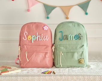 Personalised Kids Backpack with Name | Corduroy Embroidered Name Bag for School | Custom Toddler Rucksack | Back to School Gift Idea