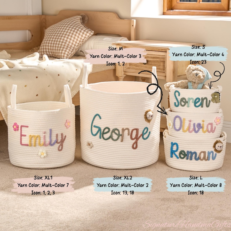 Personalized Storage Basket for Kids | Custom Name Embroidery | Toy & Book Organizer | Colorful and Fun Storage Solution | Perfect Baby Gift image 4