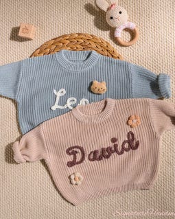 Custom Name Baby Sweater - Hand Embroidered Christmas Jumper - Toddler Knit Pullover - Toddler Christmas Gift - Festive Outfit for Kids