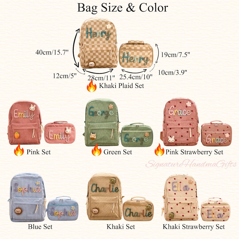 Personalized Backpack & Lunchbox Set | Corduroy Kids Backpack | Custom Name Embroidery | Back to School Gift for Boys and Girls image 3