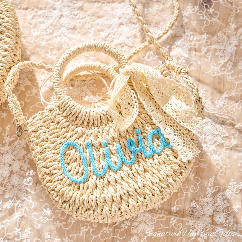 Borsa da spiaggia personalizzata, borsa a tracolla con nome personalizzato, borsa estiva personalizzata, borsa con monogramma, regalo per damigella d'onore, cestino di Pasqua per bambini immagine 8