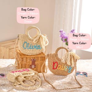 Borsa da spiaggia personalizzata, borsa a tracolla con nome personalizzato, borsa estiva personalizzata, borsa con monogramma, regalo per damigella d'onore, cestino di Pasqua per bambini immagine 6