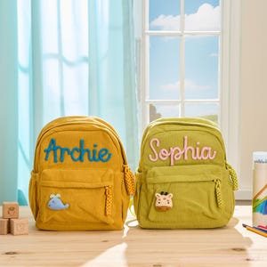 Personalized Corduroy Toddler Backpack: Custom Embroidered Name, Plush Icon