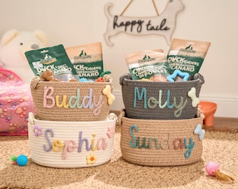 Personalized Cotton Rope Pet Basket: Custom Name, Dog & Cat Toy Storage